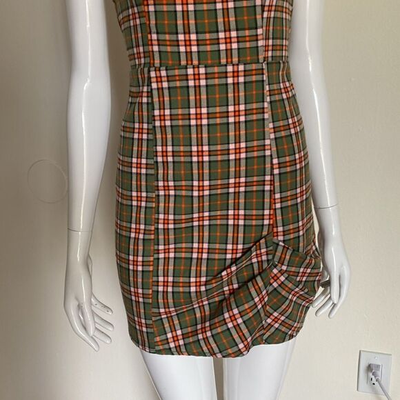 Urban Outfitters Green & Orange Monica Plaid Square Neck Mini Dress Size Small - Picture 4 of 12